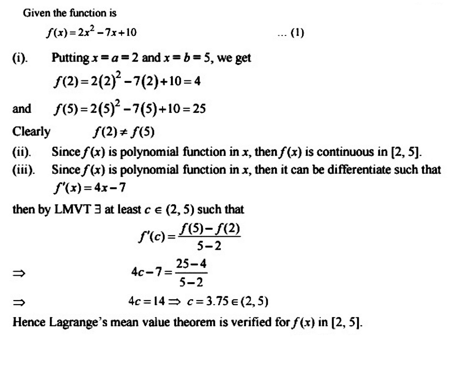 Verify Lagrange S Mean Value Theorem For The Function F X 2x 2 7x 10 In 2 5 Answer Mathematics 1 Question Answer Collection