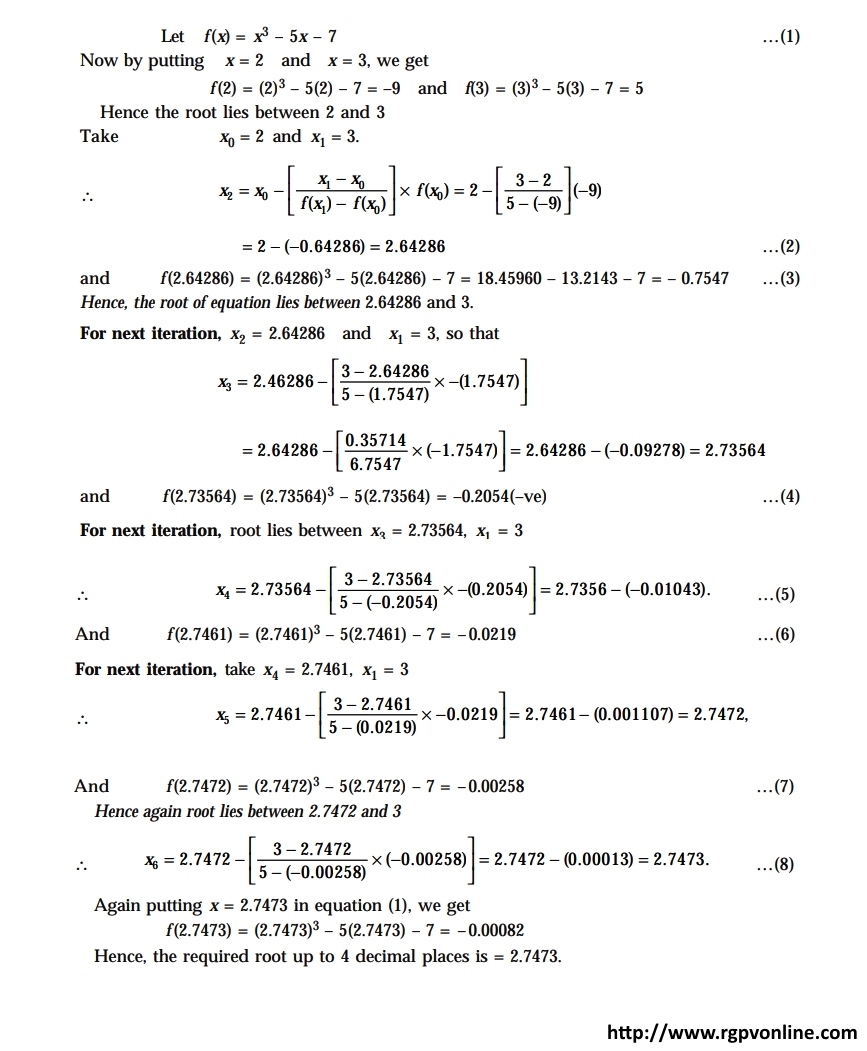 Find The Equation X 3 5x 7 0 Which Lies Between 2 And 3 By The Method Of False Position Solution Mathematics 3 M3 Notes Question Answer Collection