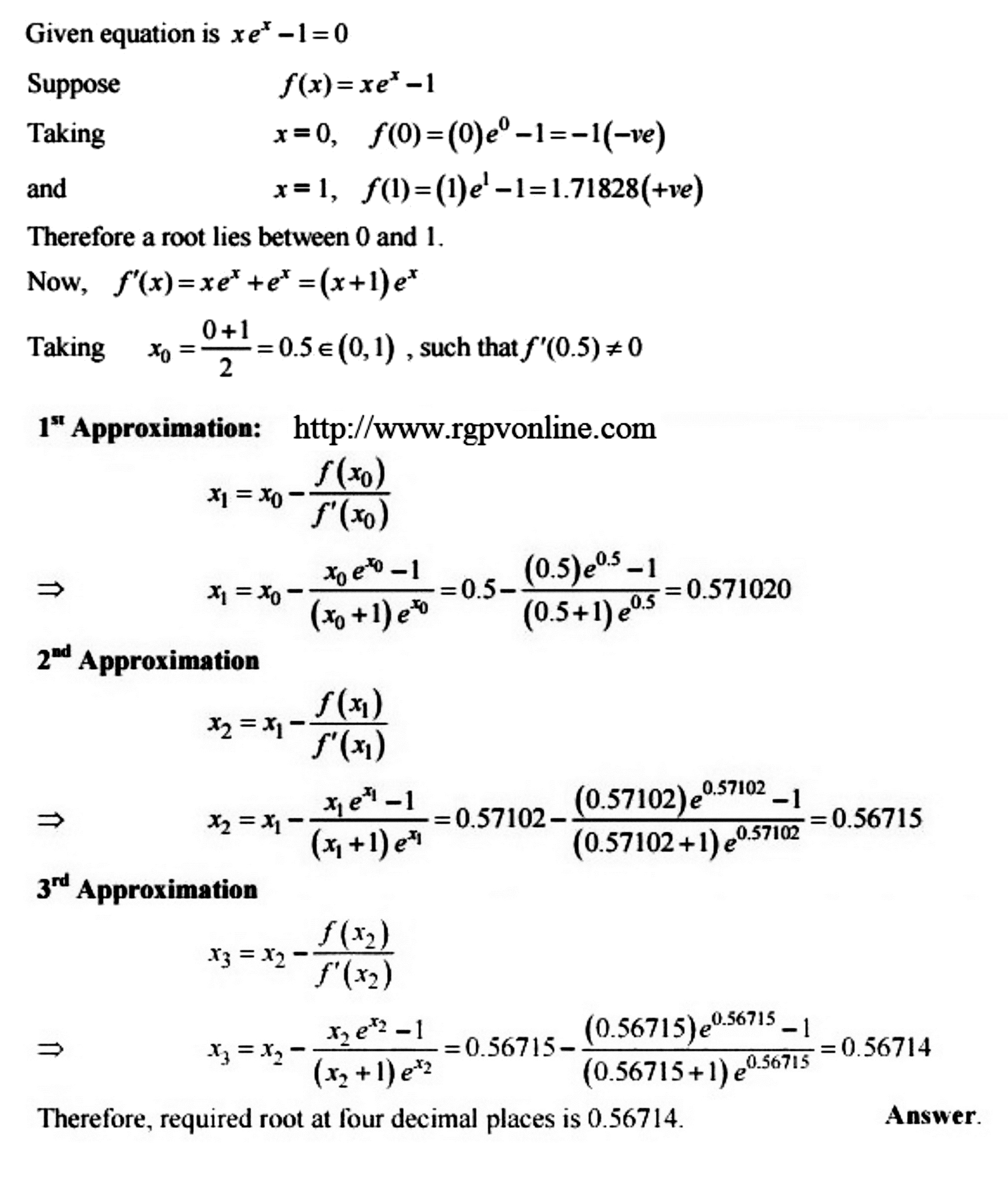 Find A Real Root Of The Equation X E X Using The Newton Rapshon Method Mathematics 3 Question Answer Collection