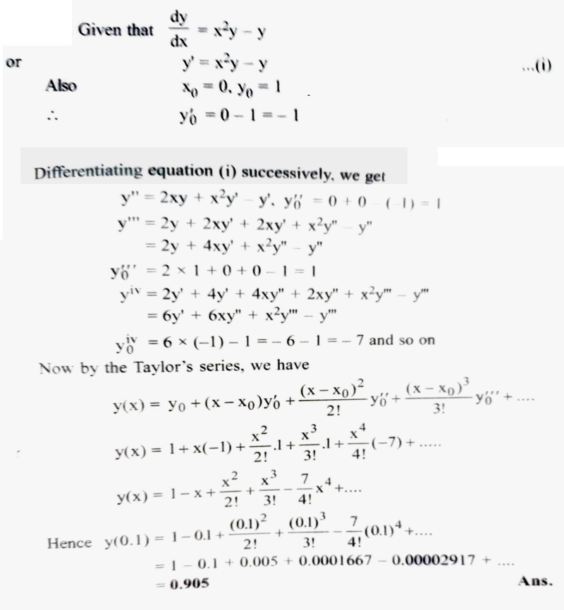 Find Y 0 1 For Differential Equation Dy Dx X2 Y 1 Y 0 1 Using Taylor S Series Method ट लर स र ज व ध स अवकल सम करण Dy Dx X2 Y 1 Y 0 1 क ल य 0 1